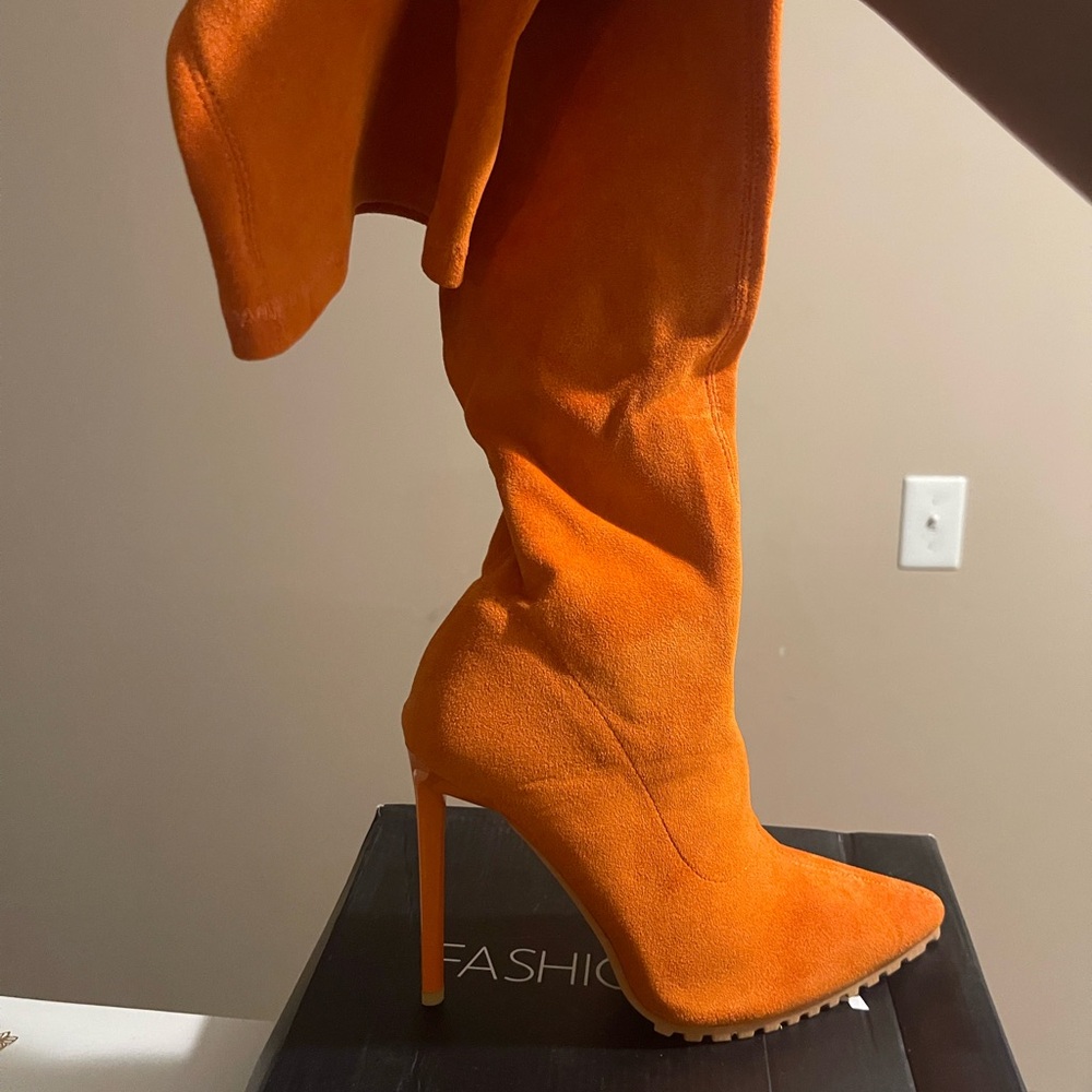 Orange Suede Stiletto Boots